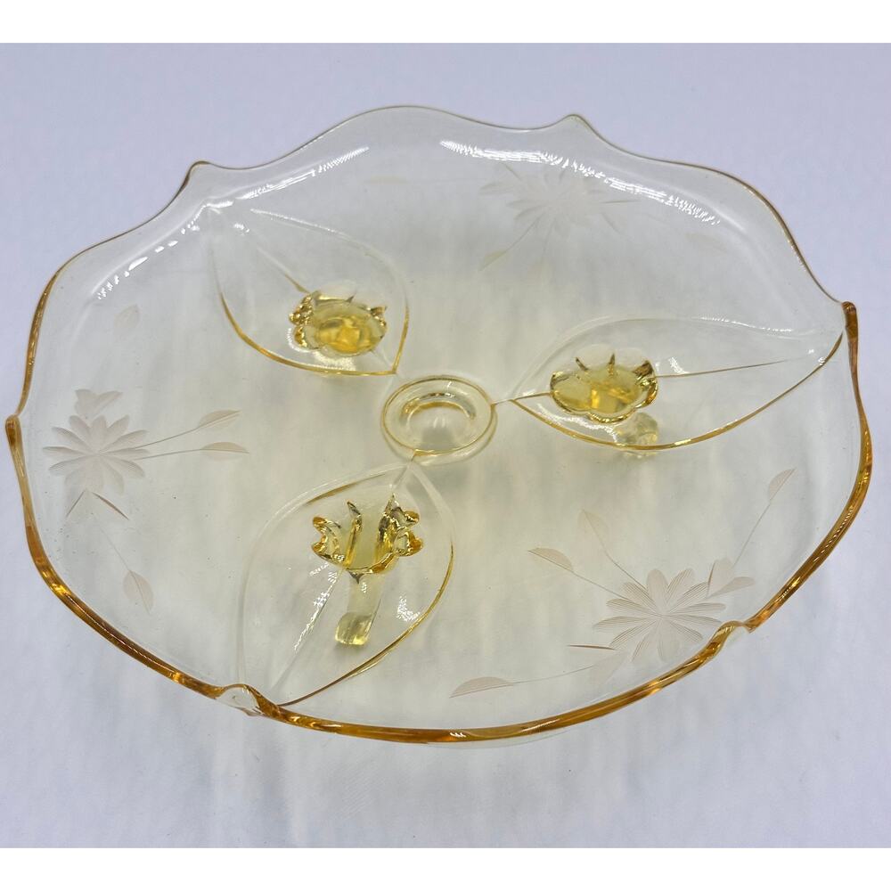 Lancaster Jubilee Pattern Etched Elegant Depression Glass, 1930's Footed Plate